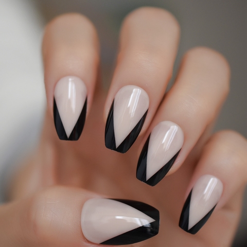 Buy Ballerina Nail Art Tips Beige Nude Black French False Coffin Nails Art Tips Flat Shape Full Cover Manicure Press On Fake Nail In The Online Store Nails Lover Store At A Price