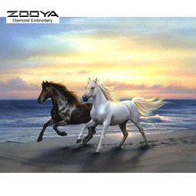 Nova pintura 3d com diamantes e stitch, dois cavalos, praia, bordado de diamantes totalmente decorativo bj531 2024 - compre barato