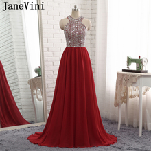 JaneVini Vestidos Bling Bling Sequins Crystal Chiffon Burgundy Mother of Bride Dress A Line Halter Sweep Train Abito Mamma Sposa 2024 - buy cheap