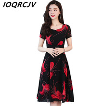 Women Chiffon Floral Dress 2019 New Summer Fashion Elegant Casual High Waist Short Sleeve Long A Line Dress Female Vestidos 2024 - buy cheap