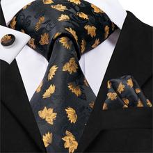 Gravatas de marca de designer para homem 100% seda preta jacquard gravatas de bolso com abotoaduras quadradas 2024 - compre barato