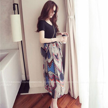 B1154 2020 new spring and autumn period and the printed chiffon v-neck tall waist show off in two long thin female summer dress 2024 - buy cheap