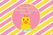 custom Rubber Duck Baby Shower Pink And Yellow Striped photo backdrop   Computer print children kids background 2024 - buy cheap