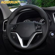 AOSRRUN Black Leather Hand-stitched Car Steering Wheel Cover for Hyundai Tucson 2015 2016 2017 2018 Car Accessories 2024 - buy cheap