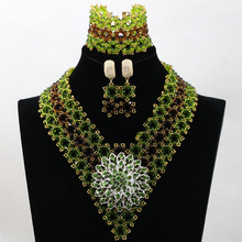 Conjuntos de joyería de boda nigeriana, hechos a mano, con cuentas de cristal en forma de V, verde marrón Oliva, conjuntos de joyería nupcial, gran oferta de la India HX816 2024 - compra barato