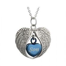 JJ002 Крыло ангела держать синее Сердце ожерелье с кремационной урной для близких для хранения пепла на память кулон ювелирные изделия-на заказ Гравировка 2024 - купить недорого