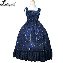 Starry Night ~ Sweet Star Embroidered Long Lolita Dress Navy Blue/White Party Gown 2024 - buy cheap