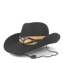 Sombrero de vaquero occidental de lana para Hombre y mujer, visera enrollable, Sombrero de Jazz con cinturón, color negro, 2019 2024 - compra barato