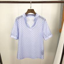 2019 New Women Cotton Short Sleeve Summer Top Polka Dot Print V Neck Cute Blouse Shirt 2024 - buy cheap