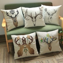 2018 New Decorative Moose Elk Deer Print Sofa Throw Pillows Fortune Throne Deer Head Car Seat Back Cushion Home Decor 45x45cm 2024 - buy cheap