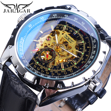 Jaragar Black Golden Business Mens Watch Skeleton Automatic Self-Wind Mechanical Sport Leather Band Wristwatch Relogio Masculino 2024 - buy cheap