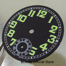 Классический циферблат 35 мм, черный стерильный циферблат с зелеными цифрами, светящиеся часы, циферблат подходит для ETA 6498, движение руки D4 2024 - купить недорого