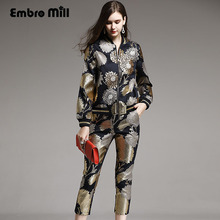 High-End Autumn Winter Women Floral Suit Vintage Slim Beading + Jacquard Coat Female M-XXL 2024 - buy cheap