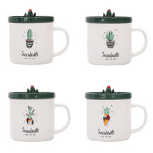 Taza creativa con diseño de Cactus de dibujos animados, recipiente de cerámica resistente al calor, con tapa, para leche, café, oso, vino, 380ml 2024 - compra barato