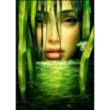 Pintura de diamantes 5D DIY, bordado de diamantes de punto de cruz de algas verdes y cara de mujer, cuadro de mosaico de diamantes de imitación cuadrado completo 2024 - compra barato