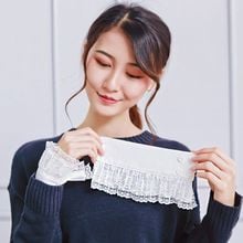 Women Girls Decorative Chiffon Fake Flare Sleeves Floral Lace Pleated Ruched False Cuffs Apparel Wrist Warmers With Four Button 2024 - buy cheap