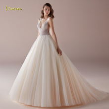 Loverxu-vestidos de novia de princesa con cuello de pico y espalda descubierta, vestidos de novia de lujo con cuentas de perlas, tren de corte Vintage, línea A, 2021 2024 - compra barato