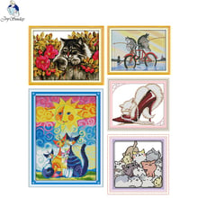 Joy Sunday Different Kinds of Cats Cross Stitch kit Printed Fabric 14CT and 11CT DMC Needlework Embroidery Home Decoration 2024 - buy cheap