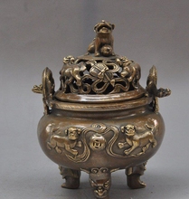 Incensário chinês de bronze fengshui foo, 6 "marcado, cão leão, fera, estátua, queimador de incenso 2024 - compre barato