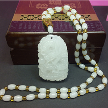 Natural Afeganistão Branco Colar de Pingente de Pedra Esculpida Pingente de Dragão Chinês Pedra Jóias Presente para homens 2024 - compre barato