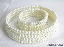 Wholesale free shipping >>>>>Beautiful Genuine 4 Rows White Pearl Necklace Bracelet Set 2024 - buy cheap