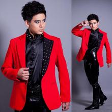Rojo remaches personalizado cantante abrigos etapa blazer de rock de traje de los hombres trajes de moda para hombres chaqueta masculino personalizable 2024 - compra barato