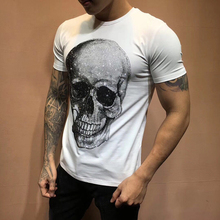 Duyou camiseta masculina de verão, t-shirt de marca de roupas da moda, strass, caveiras grandes, alta qualidade, 100% algodão, camisetas masculinas 2024 - compre barato