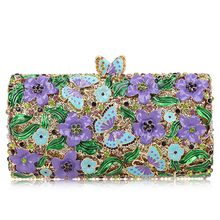 Purple Floral Crystal Women Clutch Bag Fashion Blue Butterfly Evening Clutches Purse Ladies Green Leaves Handbags Female Clutch 2024 - buy cheap