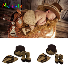 Classic Crochet Newborn Baby Boys Western Cowboy Photography Props Knitted Cowboy Hat Diaper and Booties Set Infant Boys Costume 2024 - buy cheap