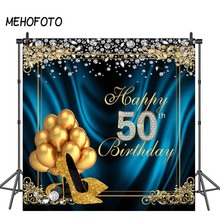 Mehofoto 8x8ft 50th aniversário, cenários para fotografia cinza aniversário balão dourado salto alto, decoração de fundo de foto 2024 - compre barato