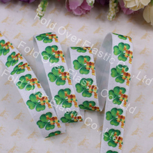 5/8" clover printed fold over elastic for St . Patrick's Day hair tie, 100yards/lot 2024 - buy cheap