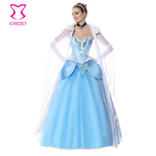 Corzzet azul de luxo contos de fadas meninas vestido de festa fantasia adulto feminino halloween elsa rainha anna princesa cosplay traje 2024 - compre barato