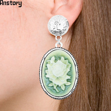 Oval Rose Flower Cameo Earrings Stud Vintage  Antique Silver Plated Fashion Jewelry 2024 - buy cheap