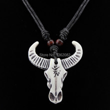 Cool Wood Beads Faux Bone Carved OM Tribal Cow Bull Head Skull Pendant Necklace Choker Amulet Gift MN108 2024 - buy cheap