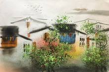 Lienzo pintado a mano con paisaje, pintura abstracta para pared, cuadro artístico para decoración del hogar, región china de ríos y lagos 2024 - compra barato
