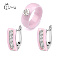 Pink Ceramic Jewelry for Women 2018 Hot 8mm Smooth  Ceramic Rings U Shape Stud Earrings Fashion Jewelry Christmas Gift 2024 - buy cheap