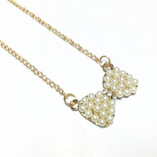 Delicate Imitation Pearl Necklace Bowknot Sweater Chain Korea Style Jewelry (White)New Fashion 2024 - buy cheap