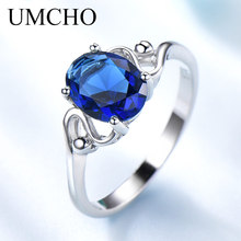 Женское кольцо UMCHO, из серебра 925 пробы с синим сапфиром, на свадьбу 2024 - купить недорого