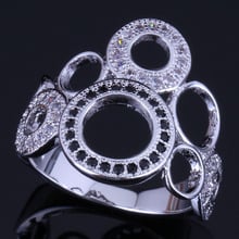 Wonderful Round Black Cubic Zirconia White CZ Silver Plated Ring V0485 2024 - buy cheap