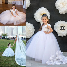 White Puffy Tulle Baby Girls Dresses Handmade Flowers Adorned Kids Pageant Dress Little Girl Birthday Party Wear Princess Gown 2024 - buy cheap