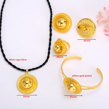 Wedding sets 24 k Solid Gold FINISH Pendant Necklaces Bangle Ring Earrings Black rope chain Four Luxurious Festival Jewellery 2024 - buy cheap