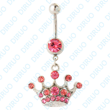 Wholesale Pink Crown Dangle Ring  Navel Ring Belly  Ring Body Piercing Jewelry nickel-free5pcs/lot 2024 - buy cheap