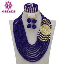 Collar con estilo Azul Real, conjunto de joyas nigerianas con cuentas africanas para boda, traje, envío gratis, GS505 2024 - compra barato