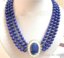 Selling Jewelry>>Charming Jewelry 3Row Real Lapis Lazuli white pearl clasp Necklace 2024 - buy cheap