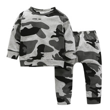 Roupas casuais de menino para crianças, camuflagem com manga longa + calça 2 peças 2024 - compre barato