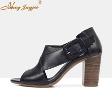 Zapatos de mujer sandalia negro sólido Slip-On Super alto Tacón cuadrado Sexy maduro novedad Elgant moda ocio Nancyjayjii 2019 2024 - compra barato