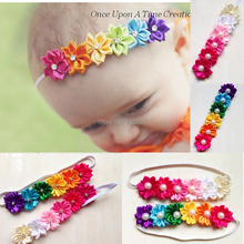 12pcs/lot little Girls mini pearl center flower Ribbon Headbands Newborn bebe Hairbow Kids Elastic Hair Band With Rhinestone 2024 - buy cheap