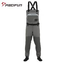 Piscifun 3-Layer Polyester Breathable Waterproof Stocking Foot Fly Fishing Chest Waders Pant for Men and Women with Phone Case 2024 - купить недорого