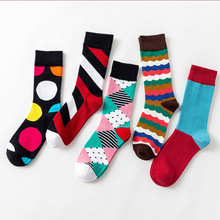 Полосатые квадратные геометрические строчки в горошек, цветные Веселые мужские носки Harajuku в стиле хип-хоп, повседневные Мягкие хлопковые носки на осень и зиму 2024 - купить недорого