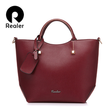 REALER brand fashion handbag artificial leather tote bag vintage women bucket bag high quality portable women bag 2024 - buy cheap